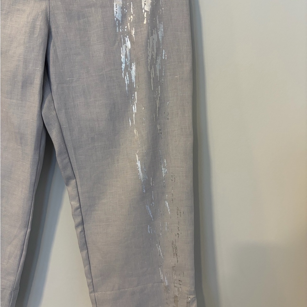 Maloka Pearl Grey 💯 Linen Capris With Silver Foil Accent NWT! - Picture 3 of 10
